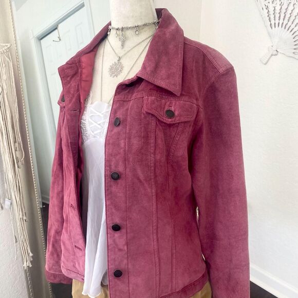 For Joseph Vintage Pink Purple 100% Suede Leather Blazer Jacket M - Picture 3 of 5